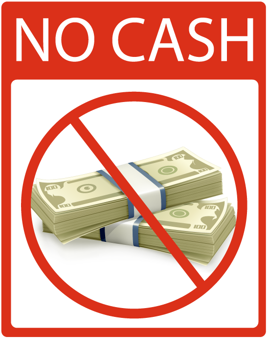 a photo of a "No Cash" sign amid Stiglitz's recommendation of a cashless society