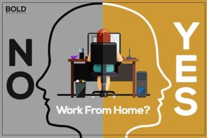 A yes or no depiction, with a woman working at her desk.