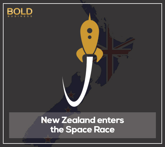 a cartoon rocket launching from New Zealand map amid the reality of the successful Rocket Lab Electron Rocket Launch