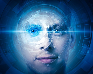 image of facial recognition software on a man's face