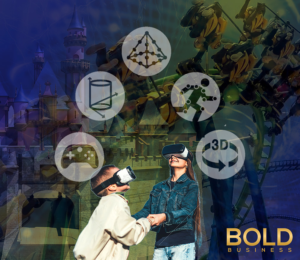 Augmented Reality & Virtual Reality Girl and boy playing with VR and Augmented Reality technology