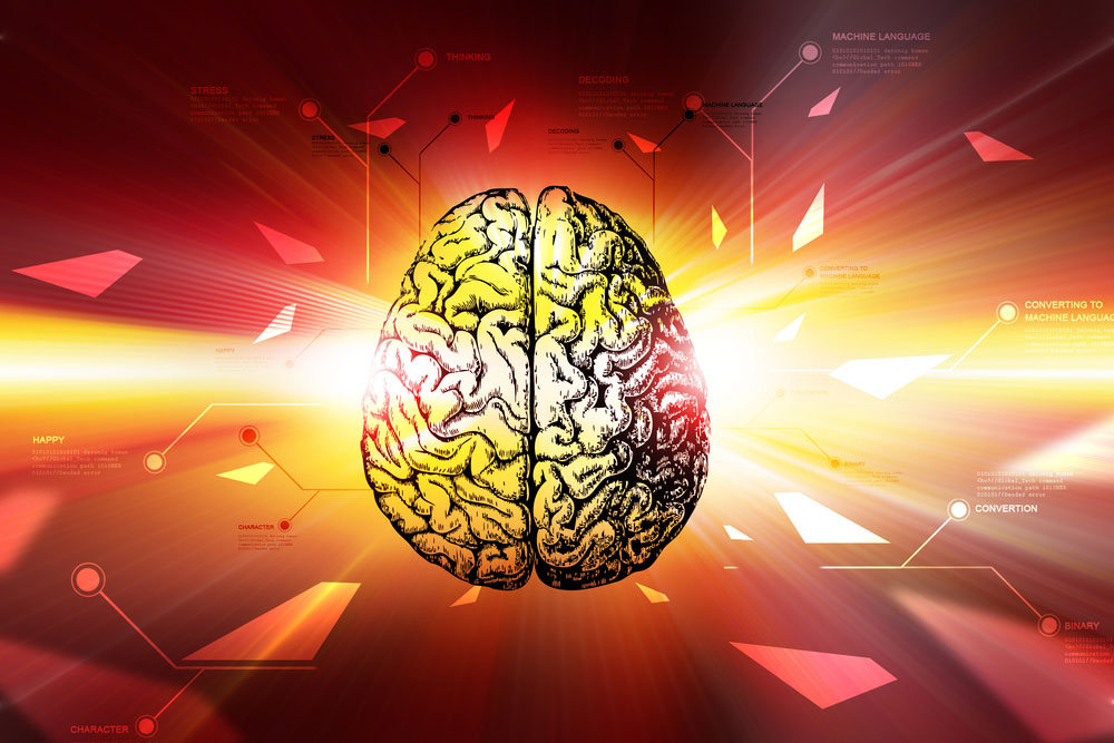 a photo of a brain illustration on surreal background while there is a need to advance mental health digital technology