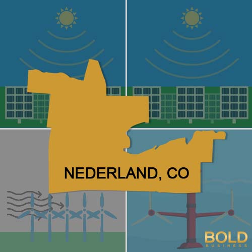 a map of Nederland, Colorado with a background of shadowy illustrations of solar farms and wind farms, all in relation to the discussion about renewable energy in Colorado a photo of a map of Nederland, Colorado with a background of shadowy illustrations of solar farms and wind farms, all in relation to the discussion about renewable energy in Colorado