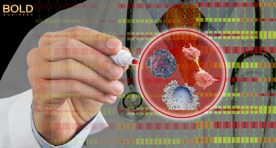 Cancer cells and pen in lab