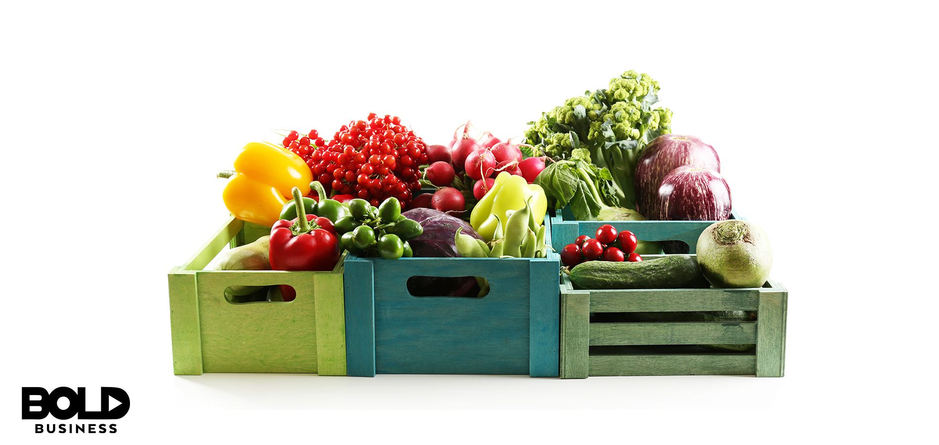 vegetables in boxes.