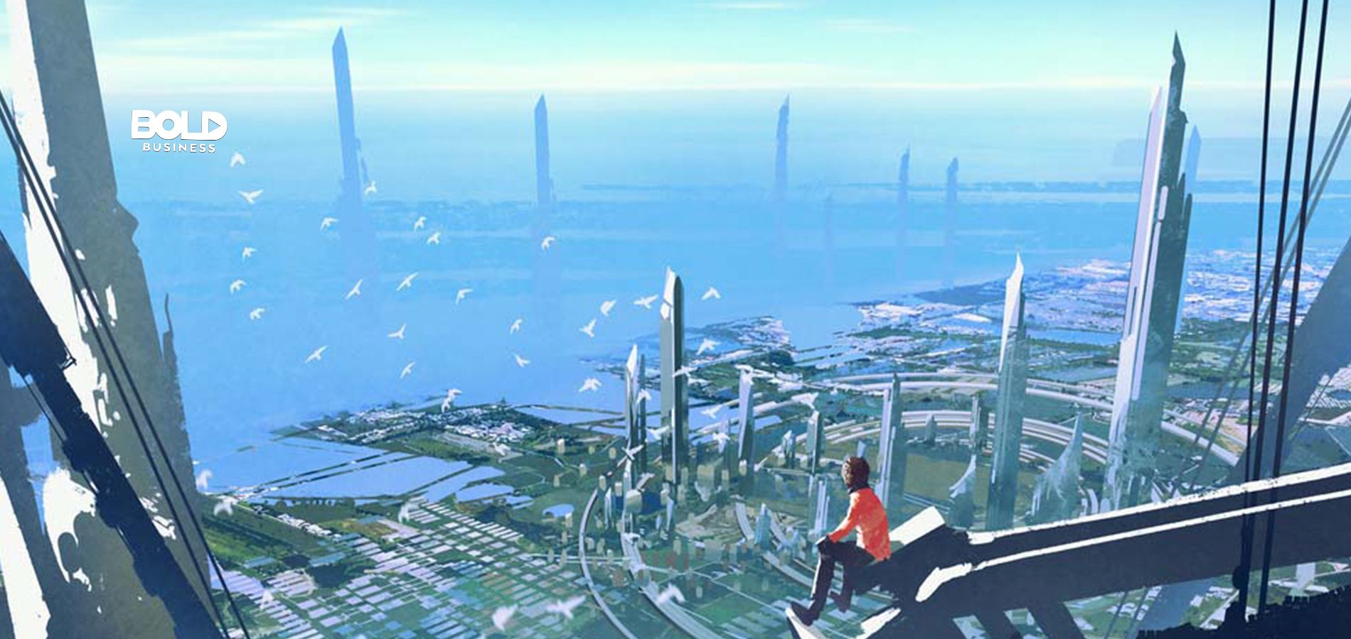 a photo showing an illustration of a a future city with technology offered by companies like Flower Turbines