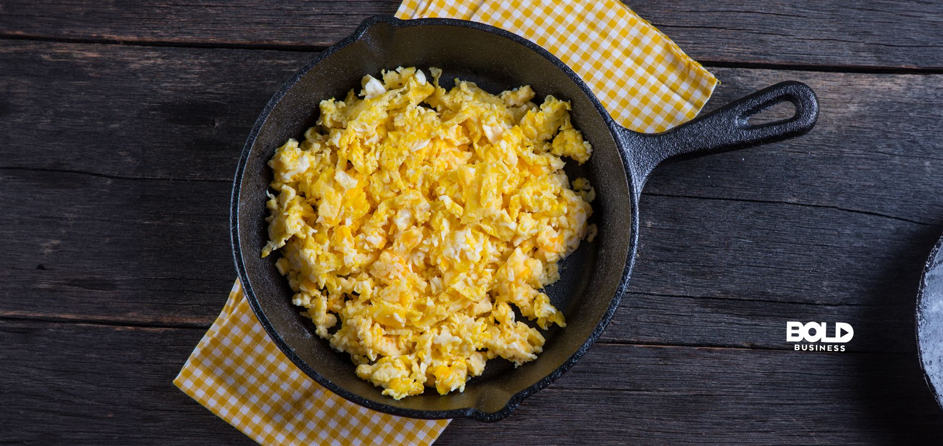 Egg Free Scrambled Eggs Sample in a Cast Iron Pan