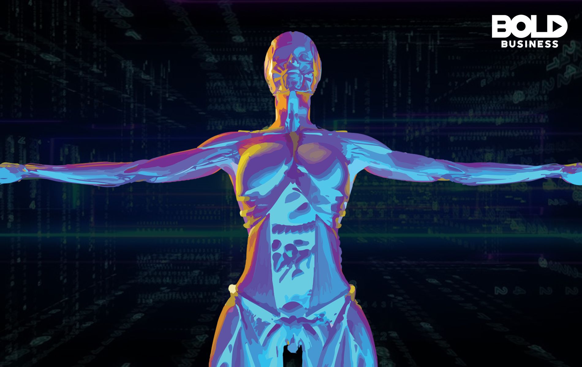 an infrared-like image of a human body amid talks about big data in biology and health