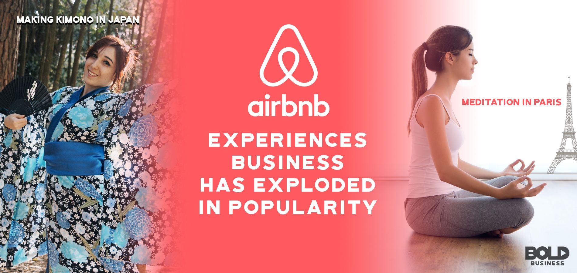 a photo that contains images of two women doing different things with the text 'Airbnb Experiences Business has exploded in popularity' written in the middle