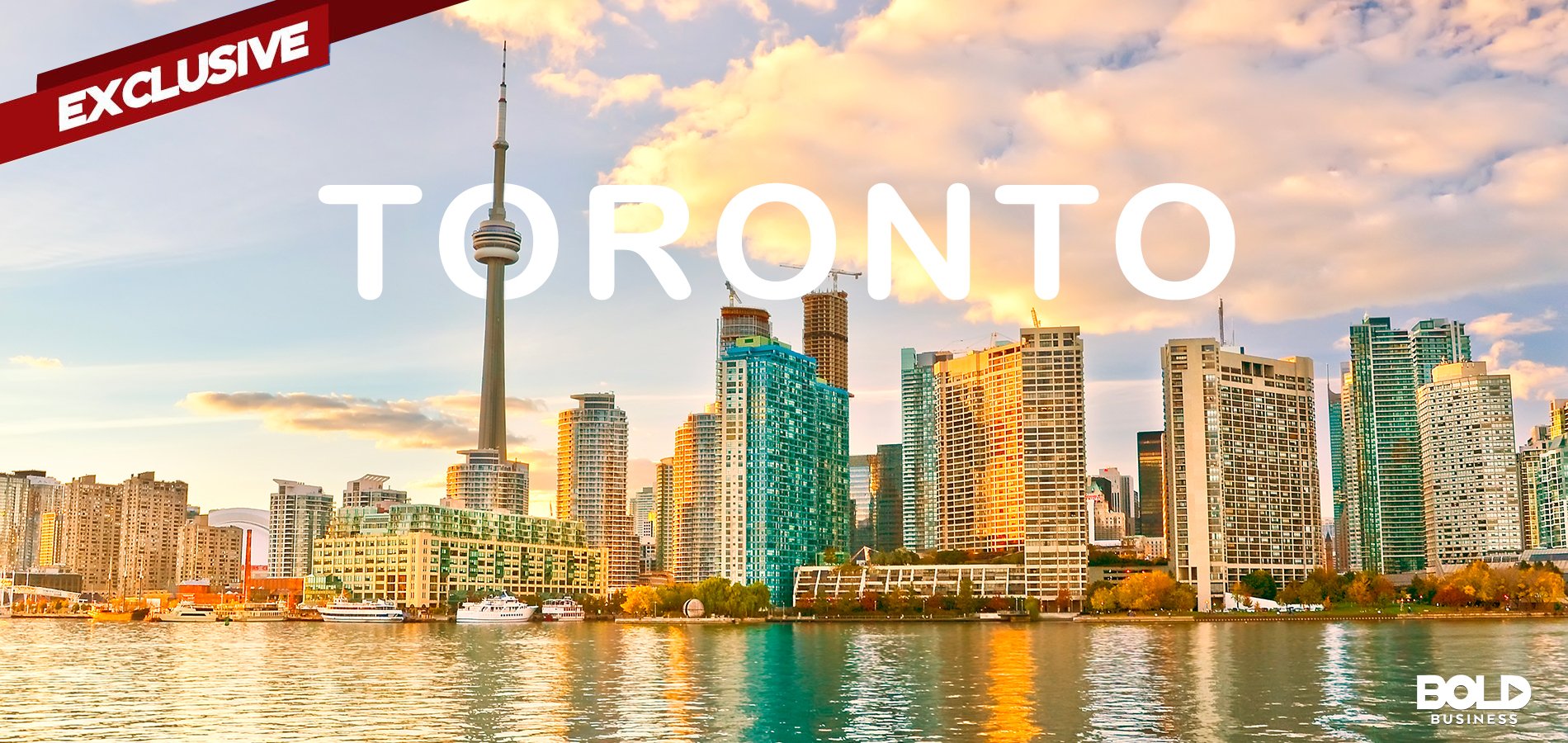 Toronto superimposed on an image of the city skyline