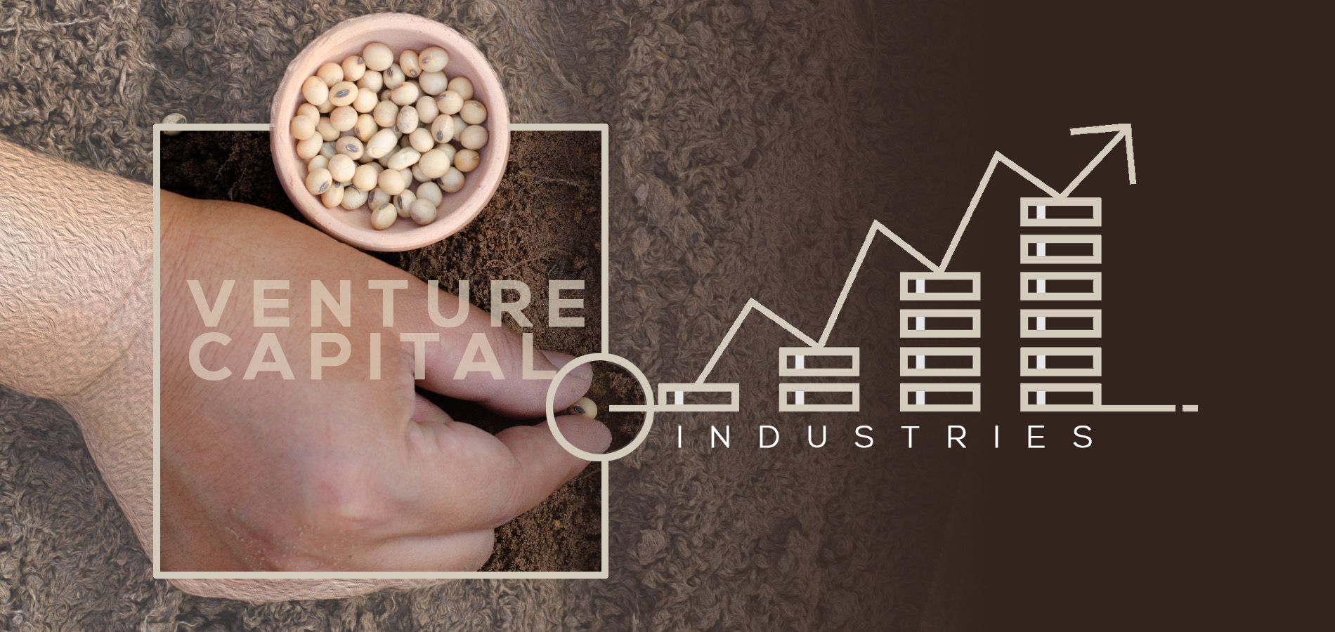 a hand planting a seed and a chart headed up and to the right