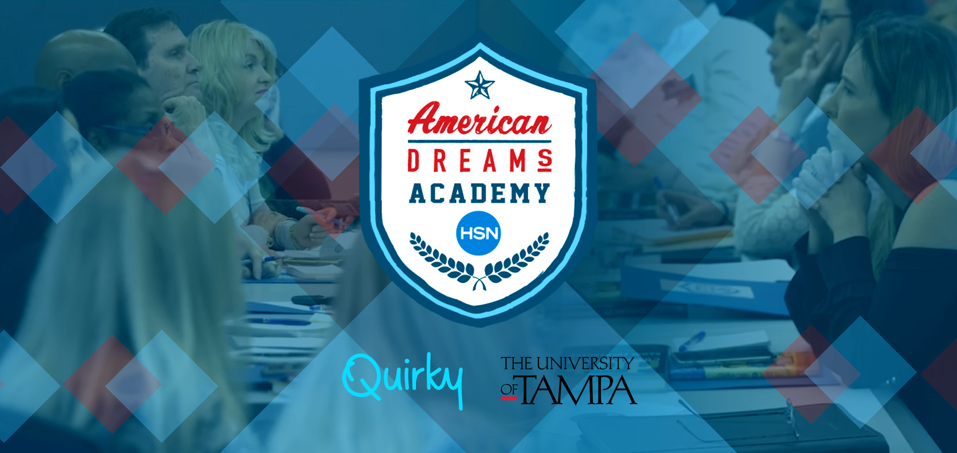 Students at a table with the American Dreams Academy logo superimposed