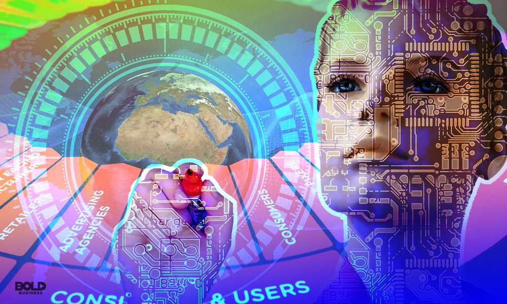 robotic female writing digital codes showcasing AI in Marketing