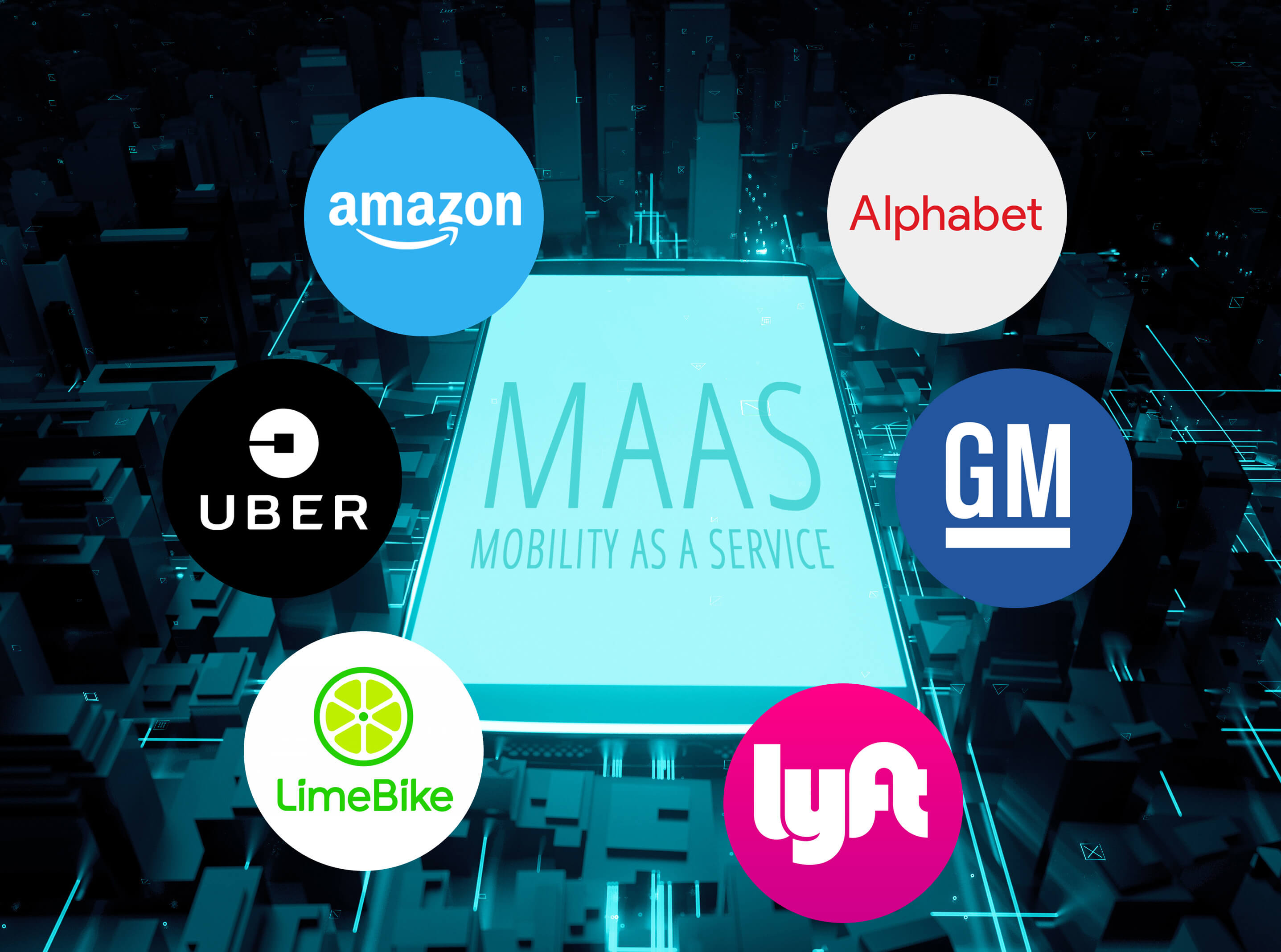 Mobility-as-a-service vendors Uber, Alphabet, Amazon, LimeBike, Lyft and GM