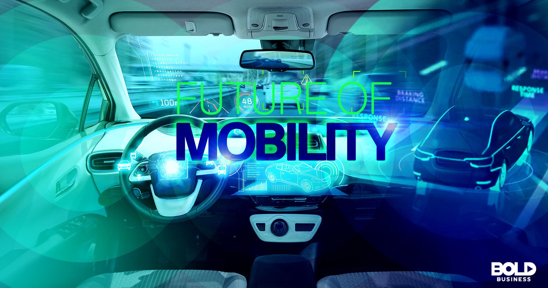 self-driving car with future mobility text