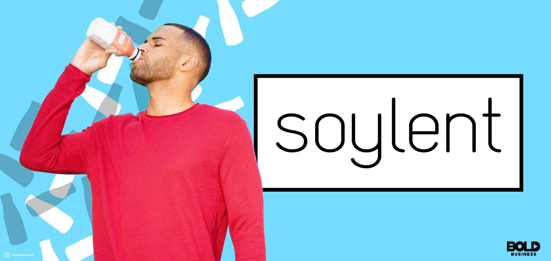 red man in shirt drinking soylent