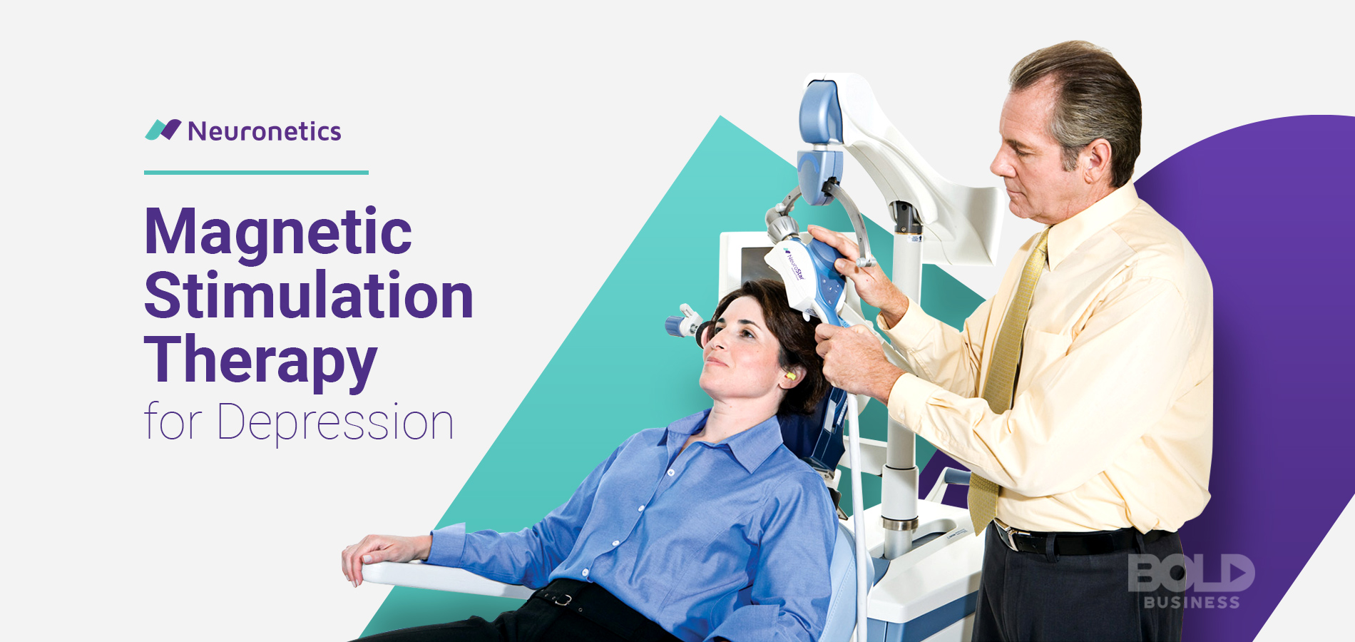 neuronetics, a doctor performing magnetic therapy for depression on a patient