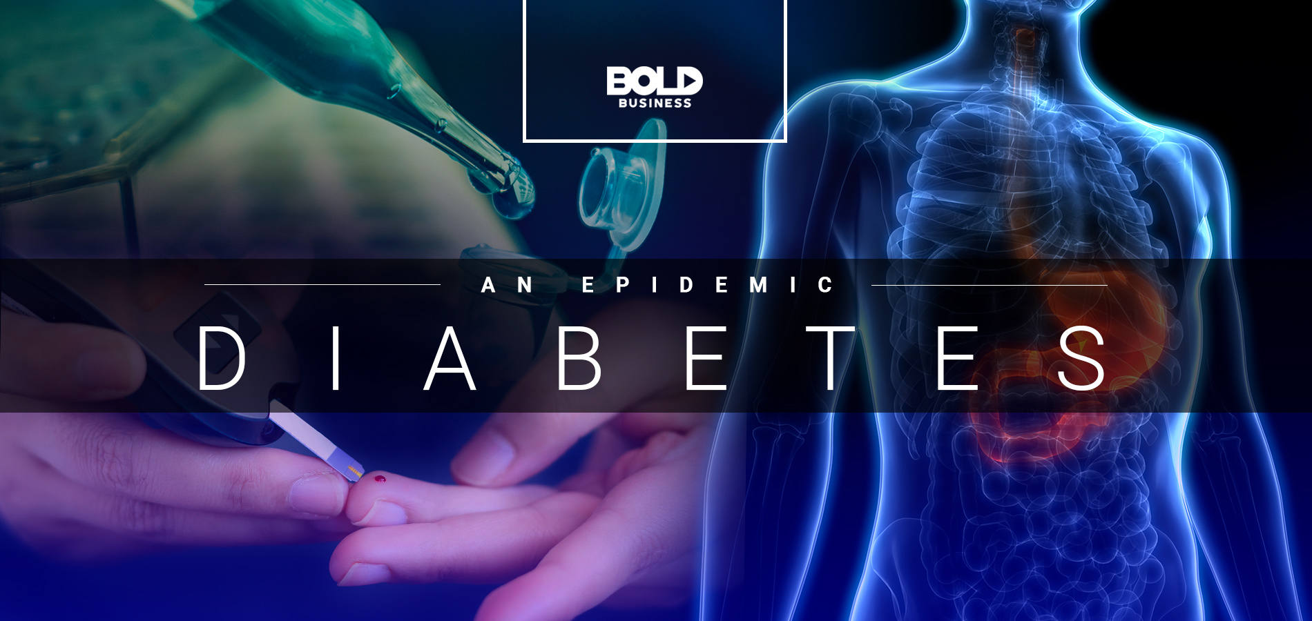 global report on diabetes, hand getting a diabetes finger prick under the word diabetes