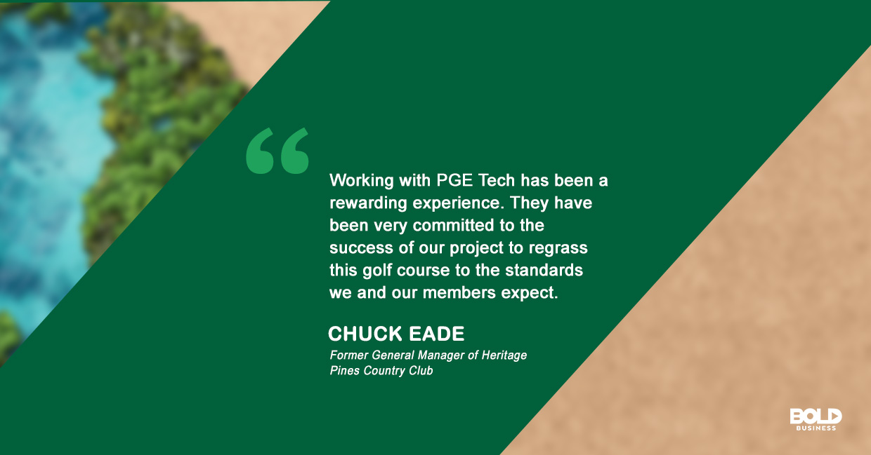 a photo quote of Chuck Eade on the effectiveness of nutrition manufacturer PGE Tech's innovative product