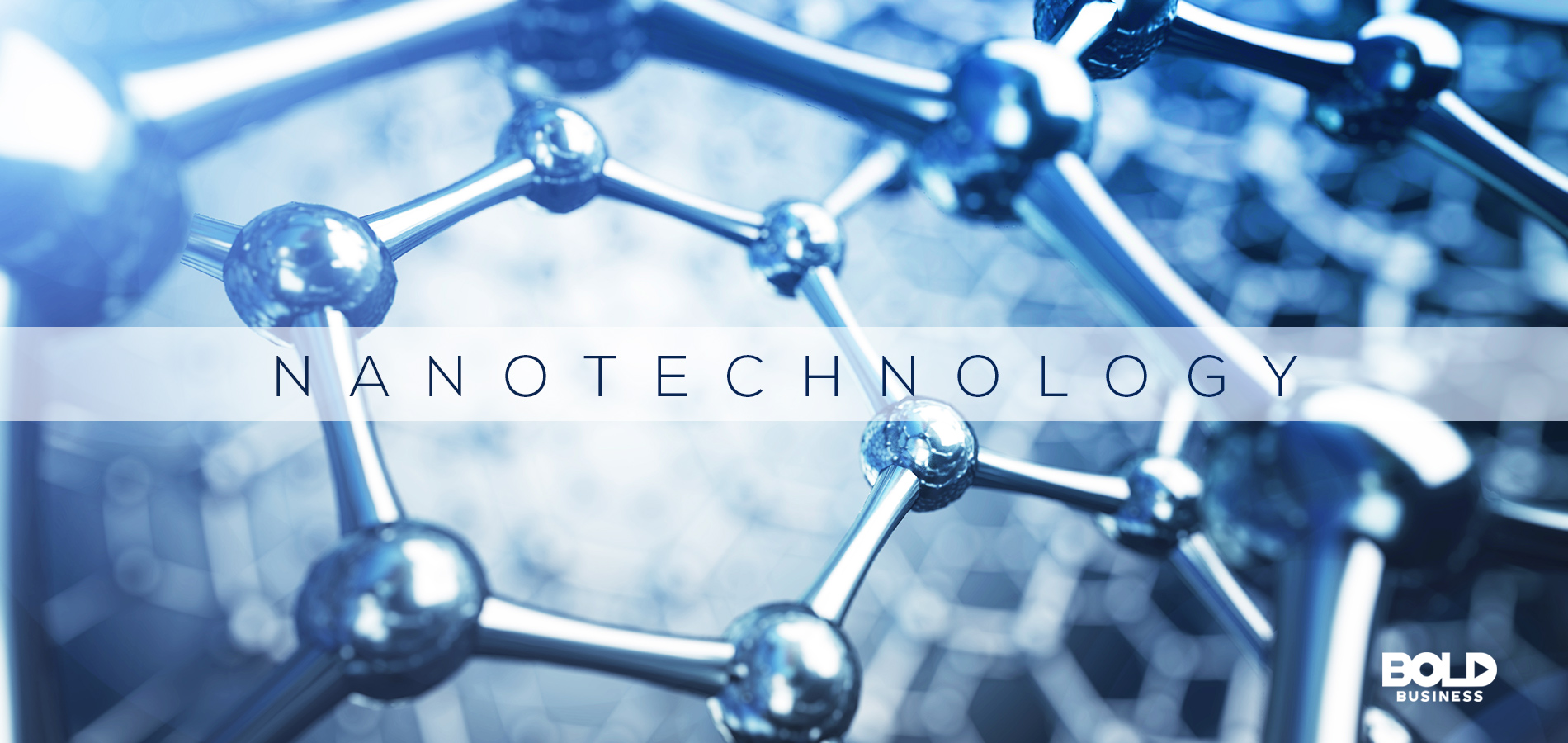 a photo of the word "nanotechnology" with a background of magnified image of a nanotechnology applications material amid nanotechnology research