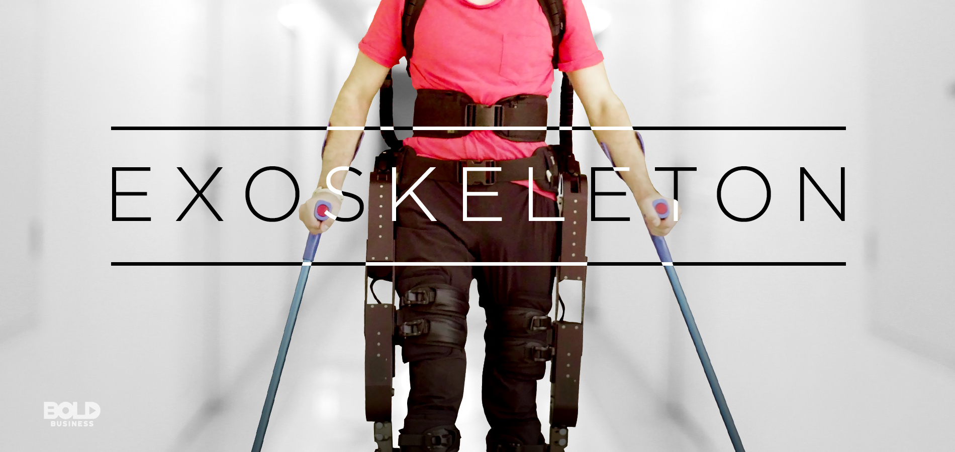 a photo of a man's torso and legs, wearing a robotic exoskeleton amid the rise of advancements in robotics in rehabilitation