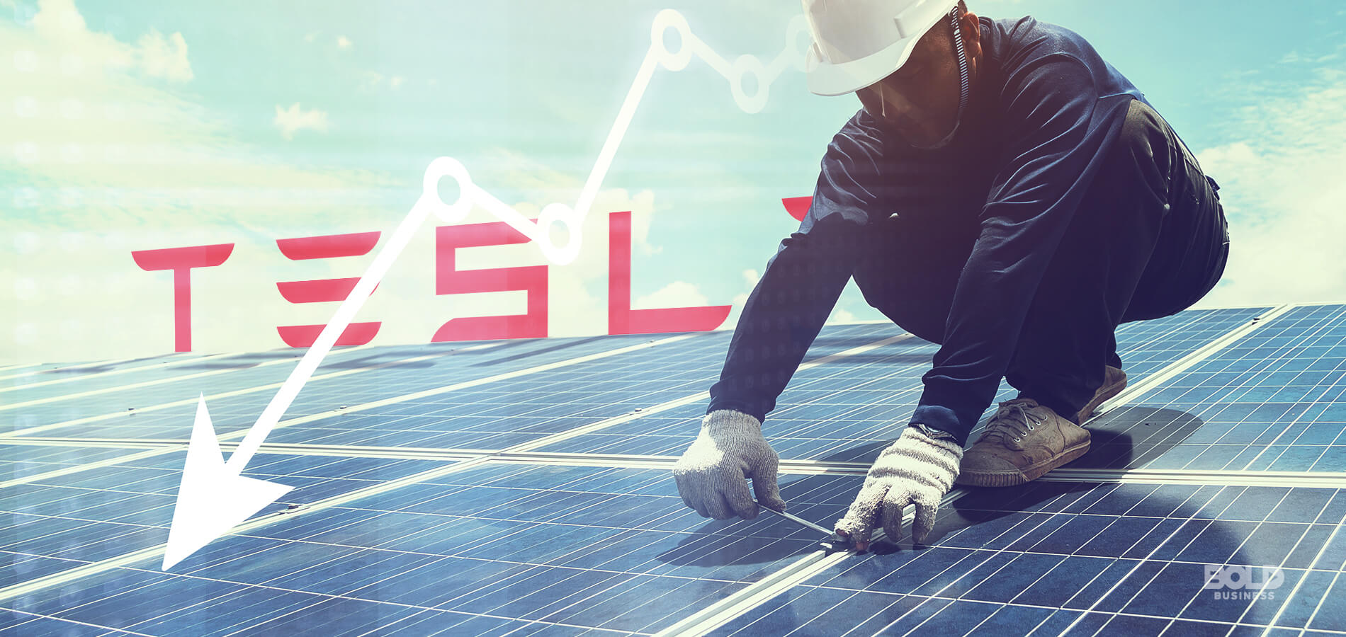 Tesla Solar worker working for roof panel installation