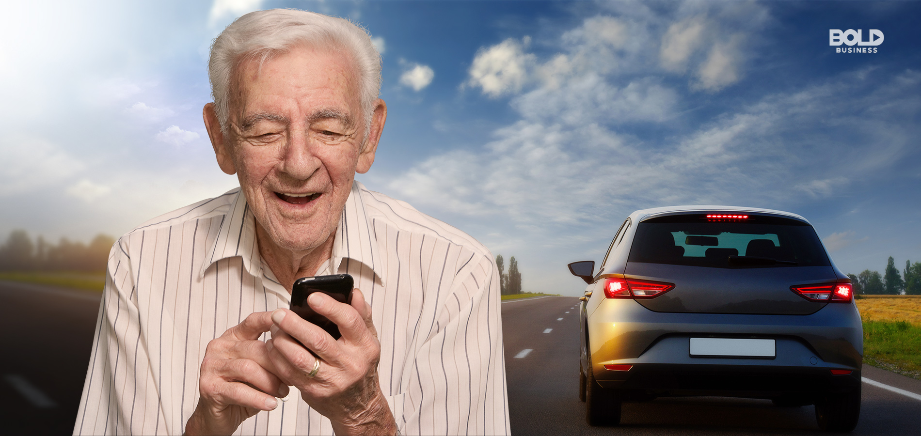 senior medical transportation, old man holding a phone