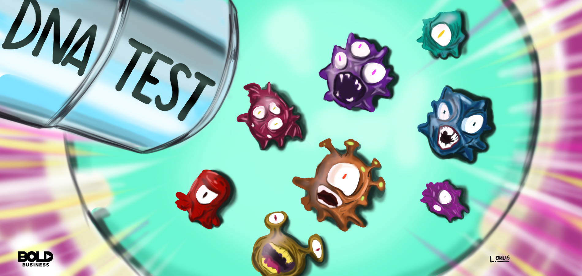 Cartoon of blood test for cancer.