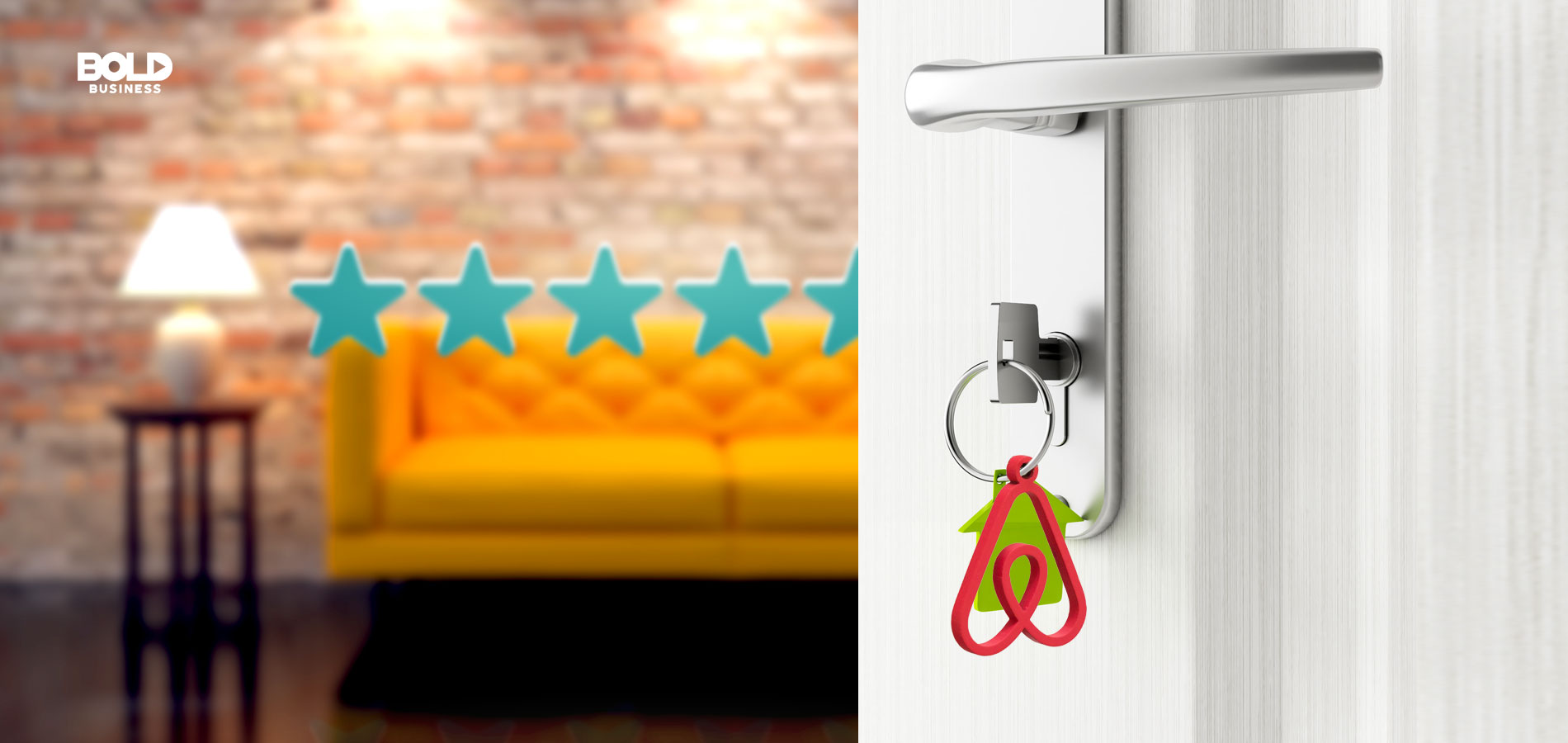 Airbnb keychain hung on the key hole of an open door.