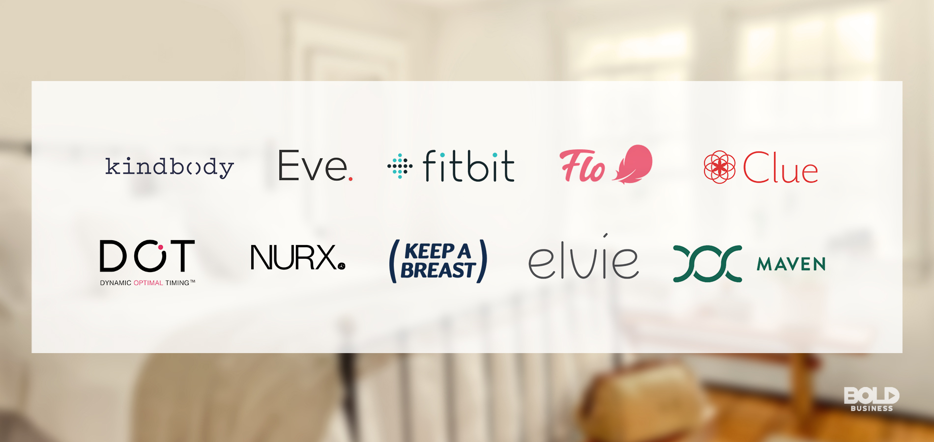 a photo containing the logos of companies or brands that address female health issues or have produced apps for female health