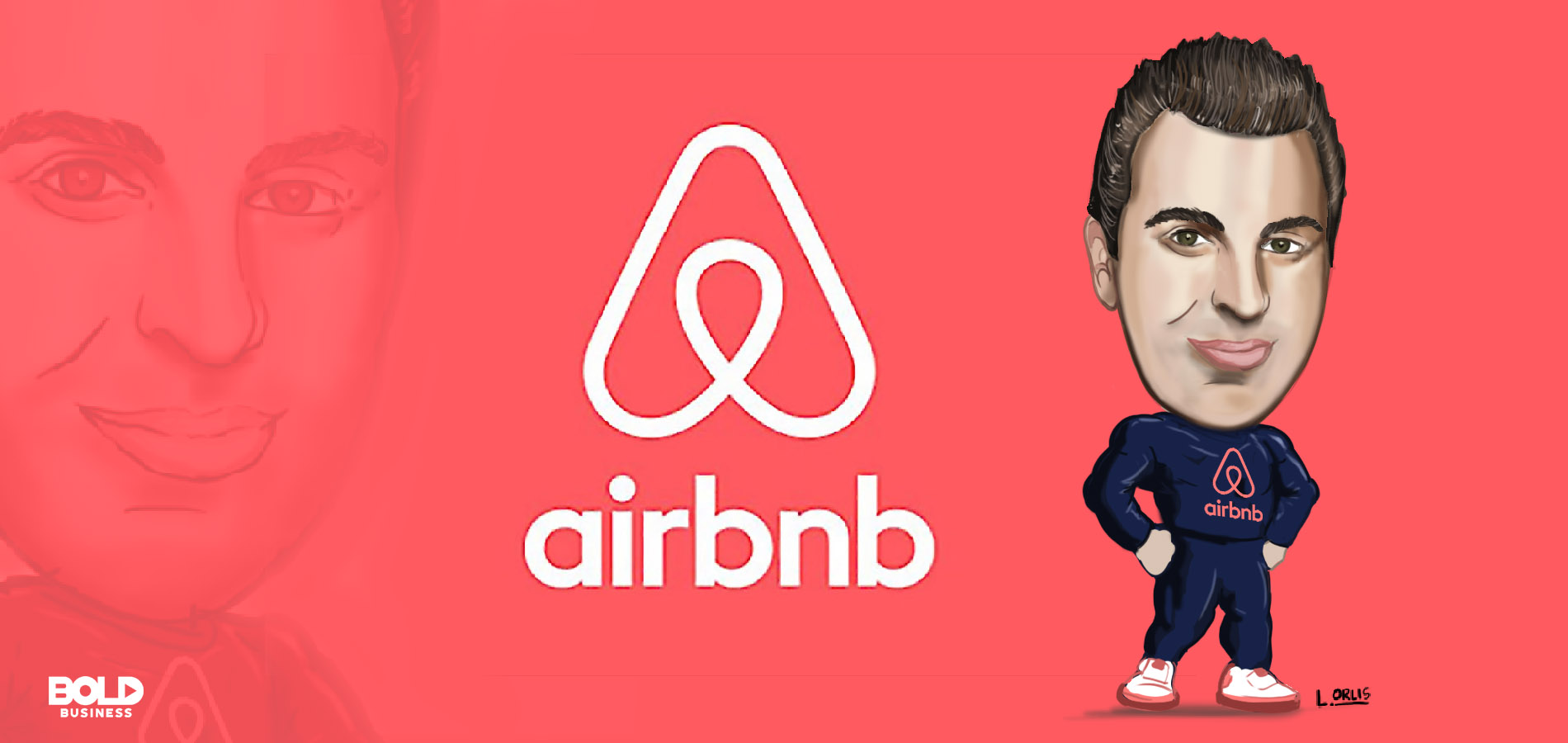 a cartoon of brian chesky of airbnb - a global peer-to-peer lodging service