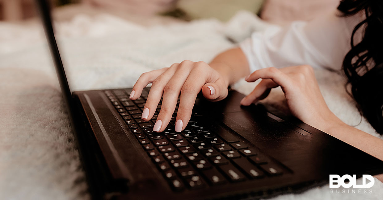 A woman working from home on her laptop