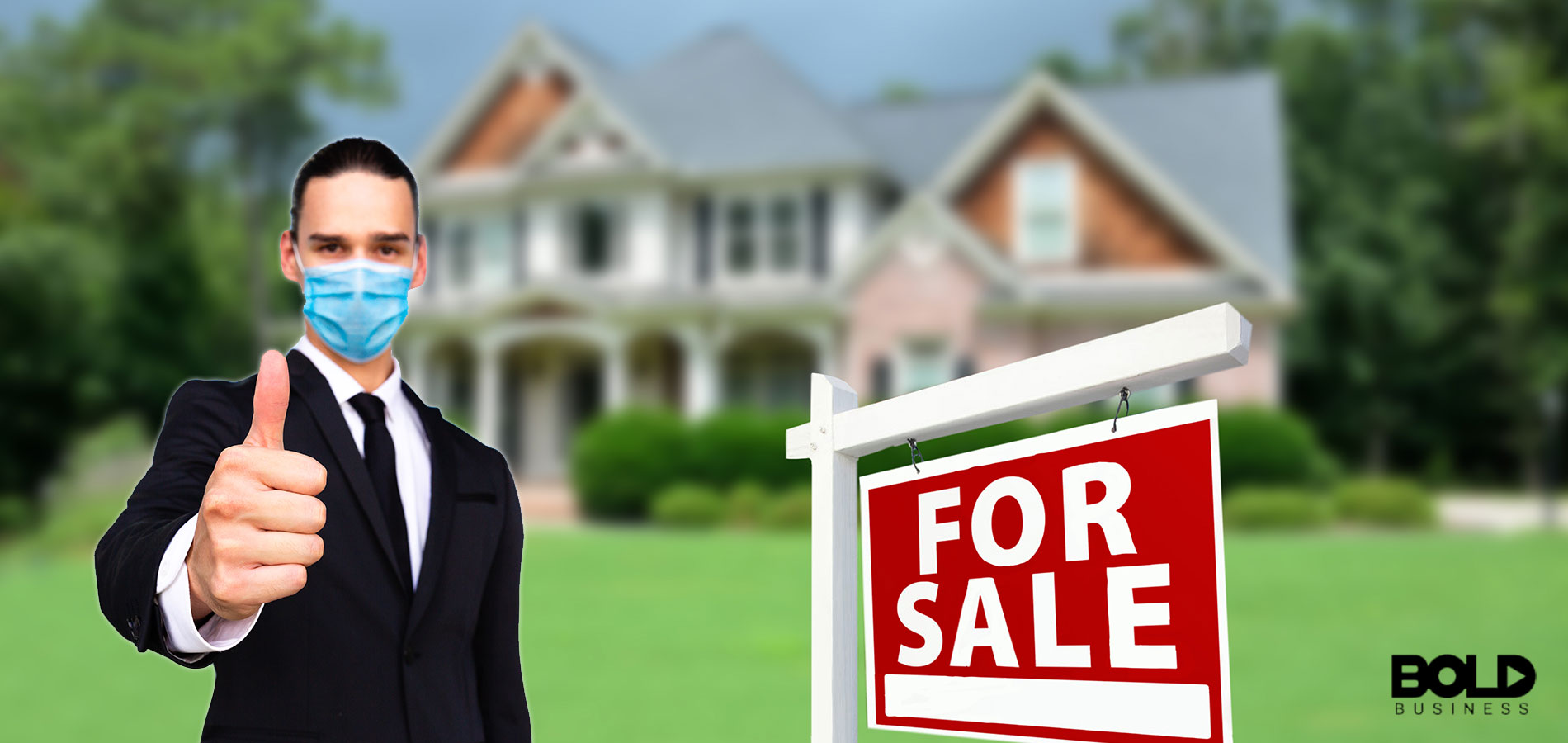 A real estate agent wearing a mask