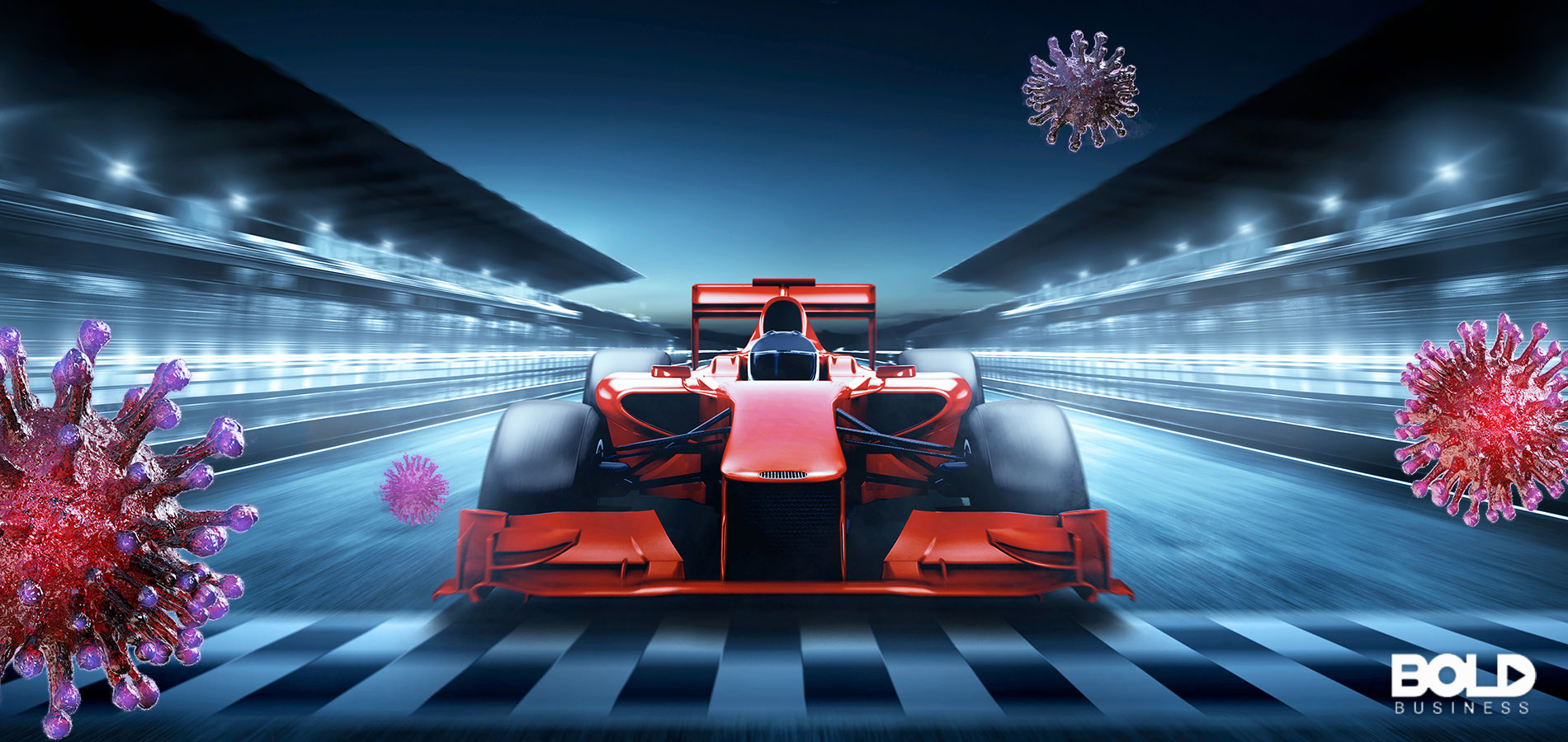 A race car across a COVID-19-riddled finish line