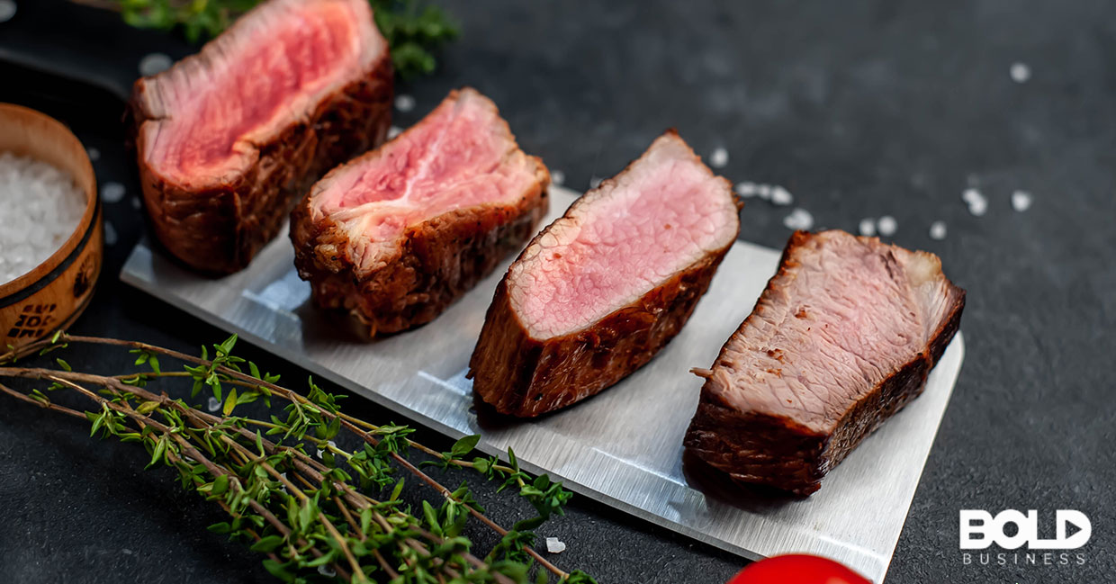 Some rare, medium rare, medium and well done steak.