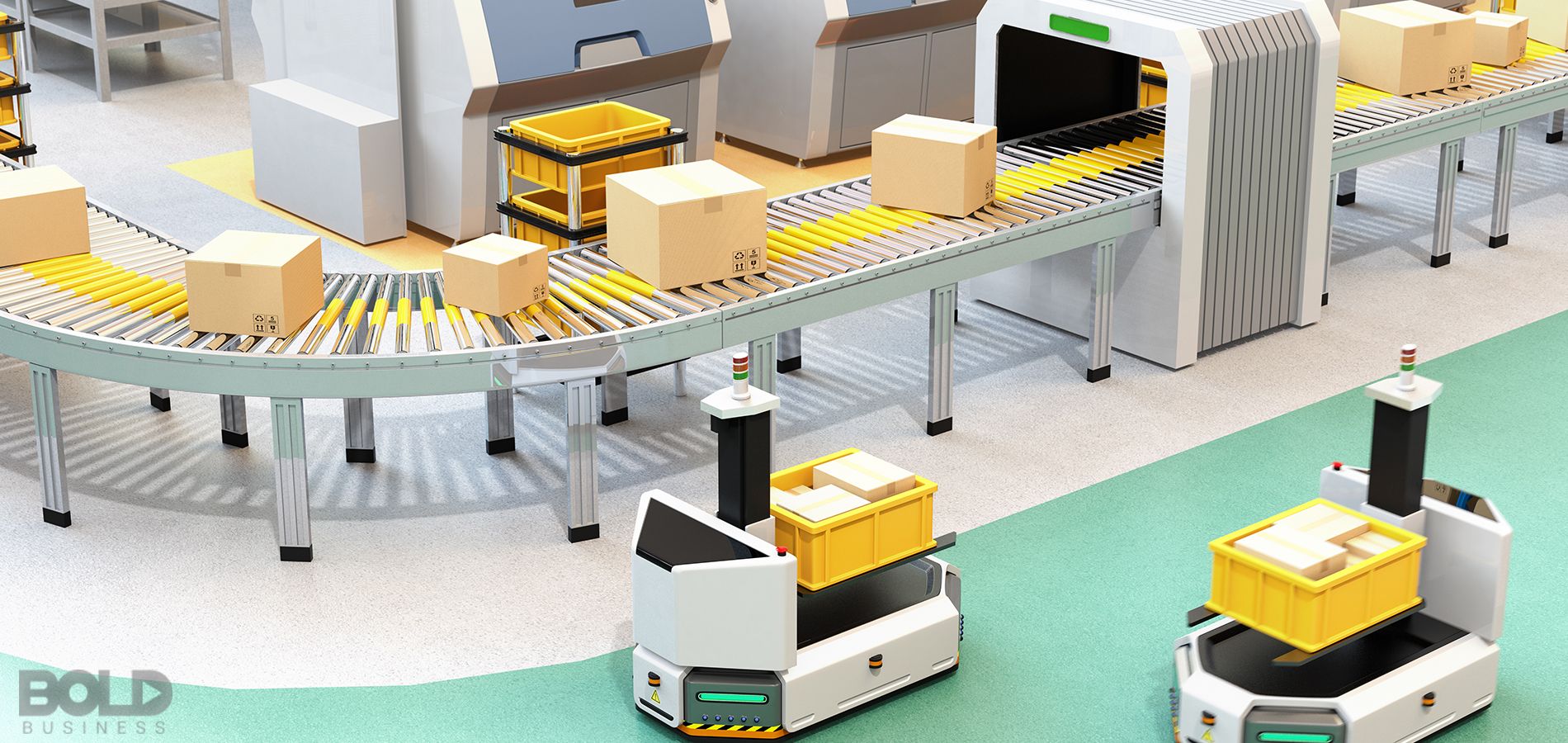 A bunch of robots working in a warehouse