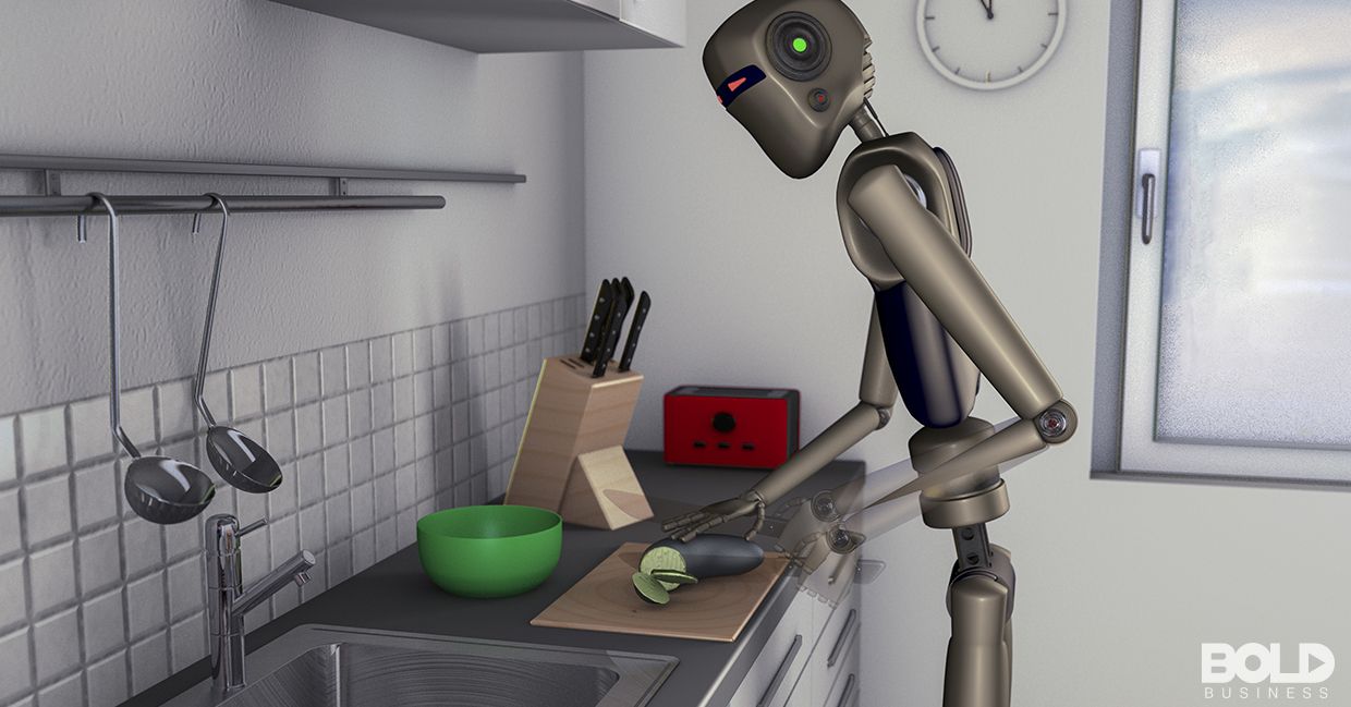 A robot preparing some food in the kitchen