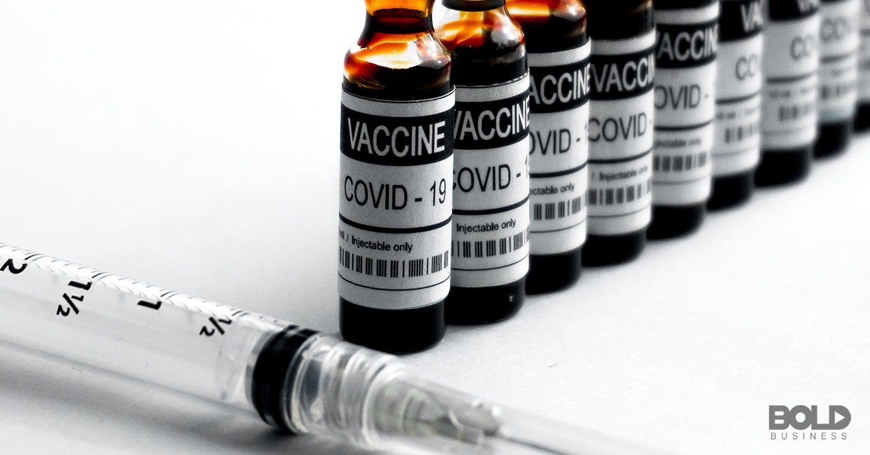 A line of vials of the COVID vaccine