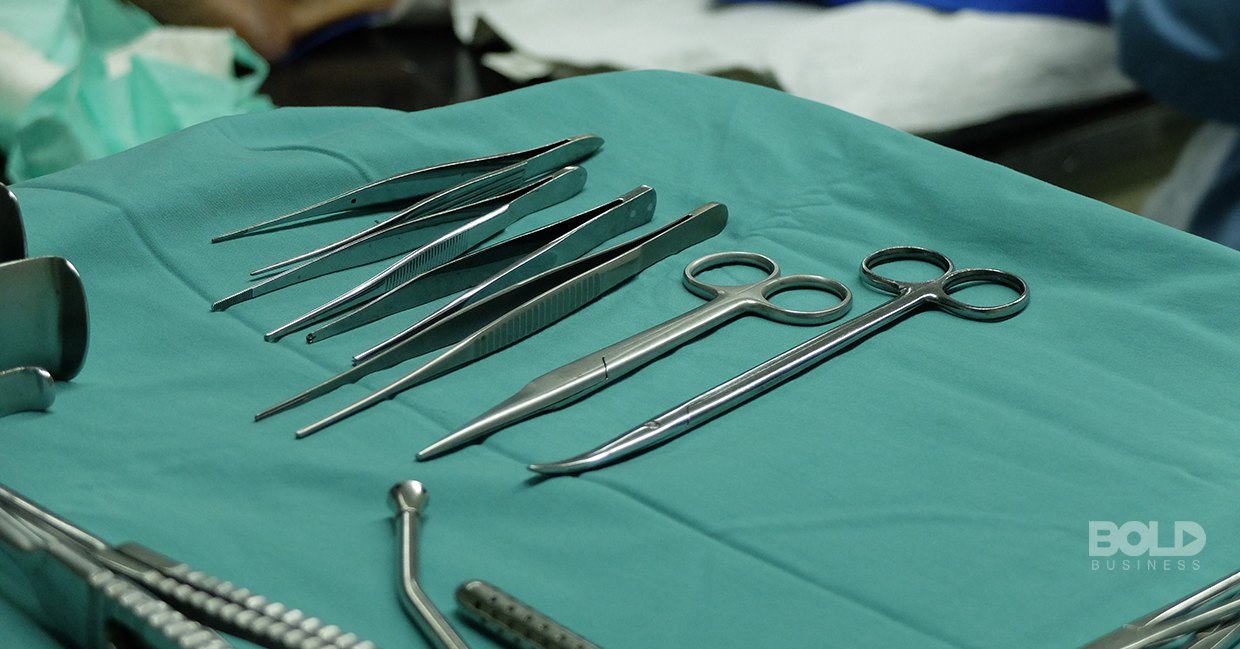 Some surgery tools laid out for use