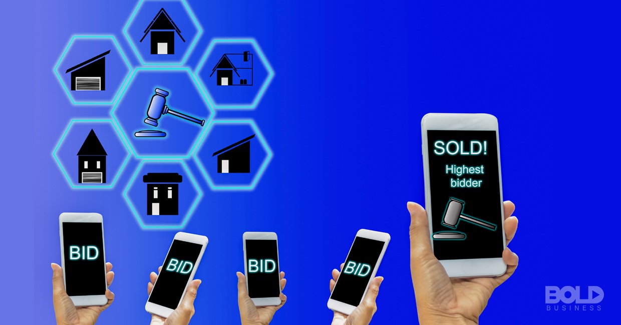 A bunch of people bidding on houses on their phones