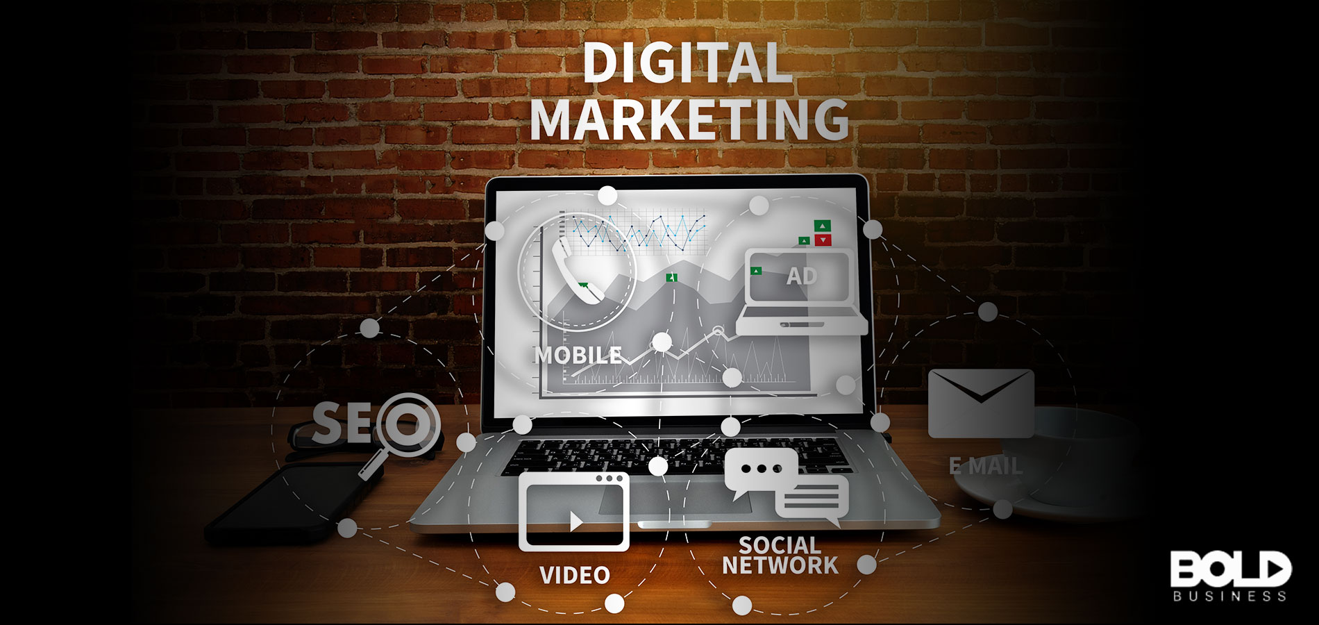 A computer with tons of three-dimensional stuff floating around it