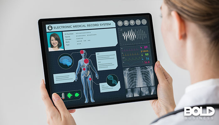 A doctor accessing big data on her tablet