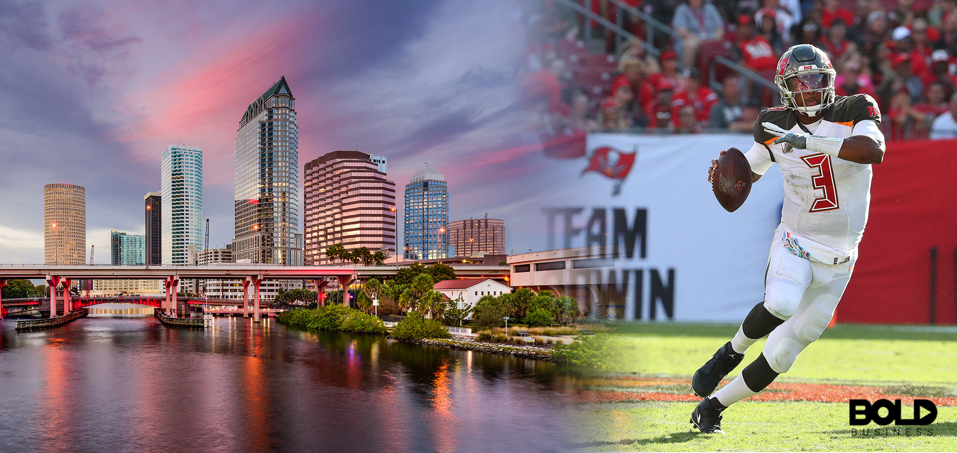 The Tampa skyline while the Bucs play