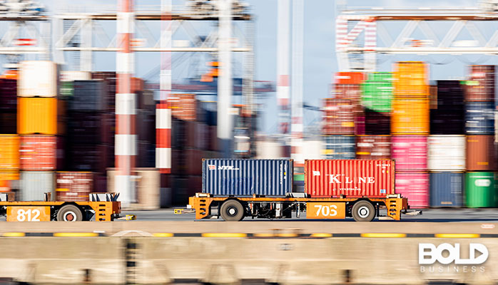 Some shipping containers at a port