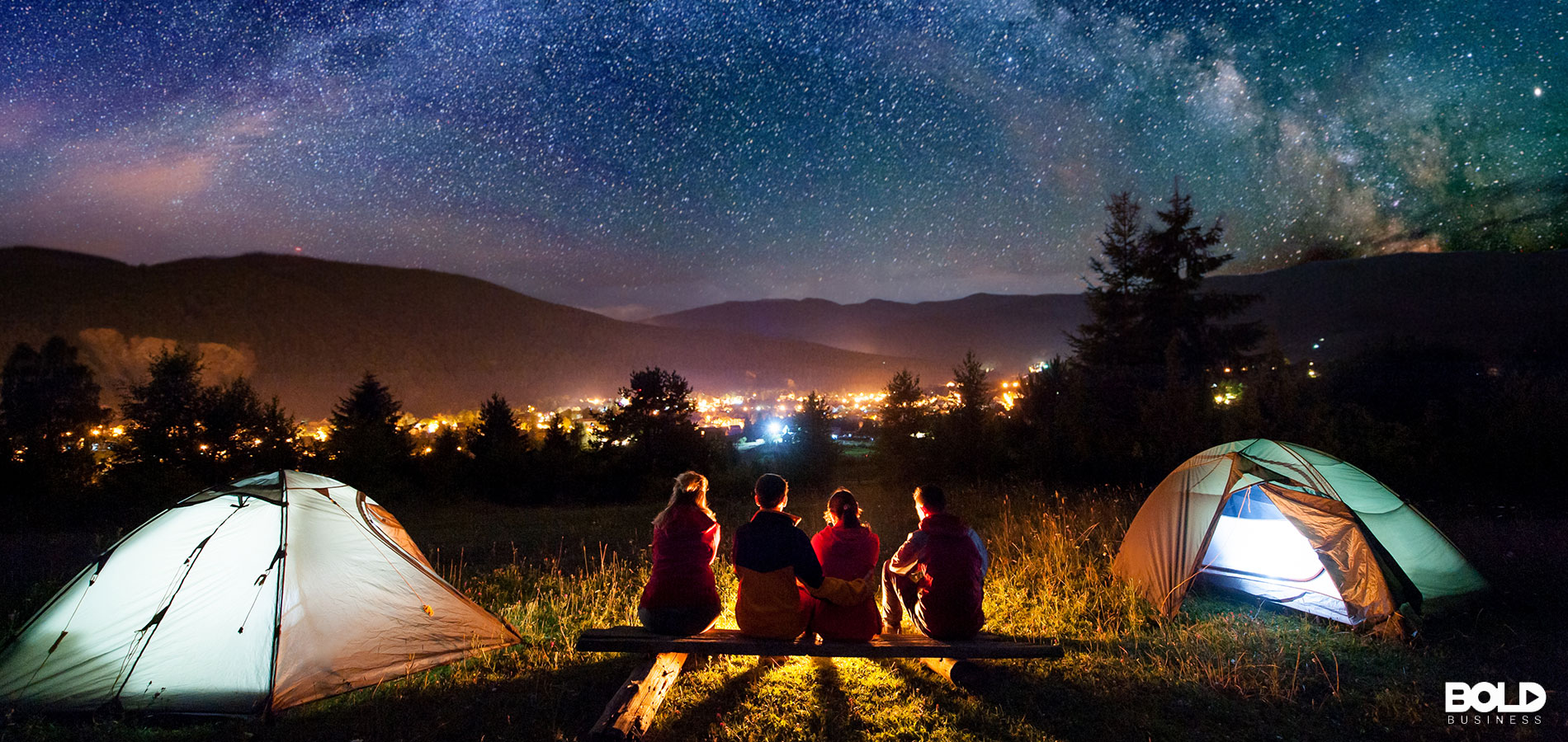 A bunch of people camping under the stars