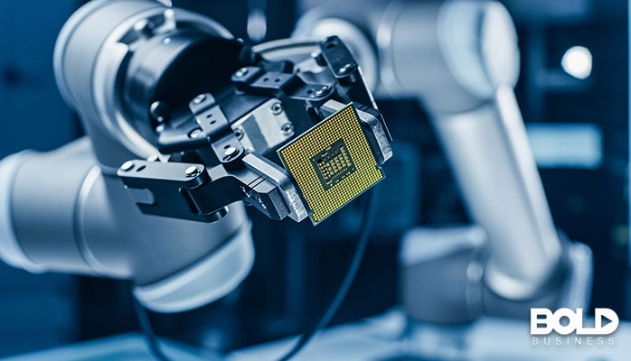 A robot putting a computer chip somewhere