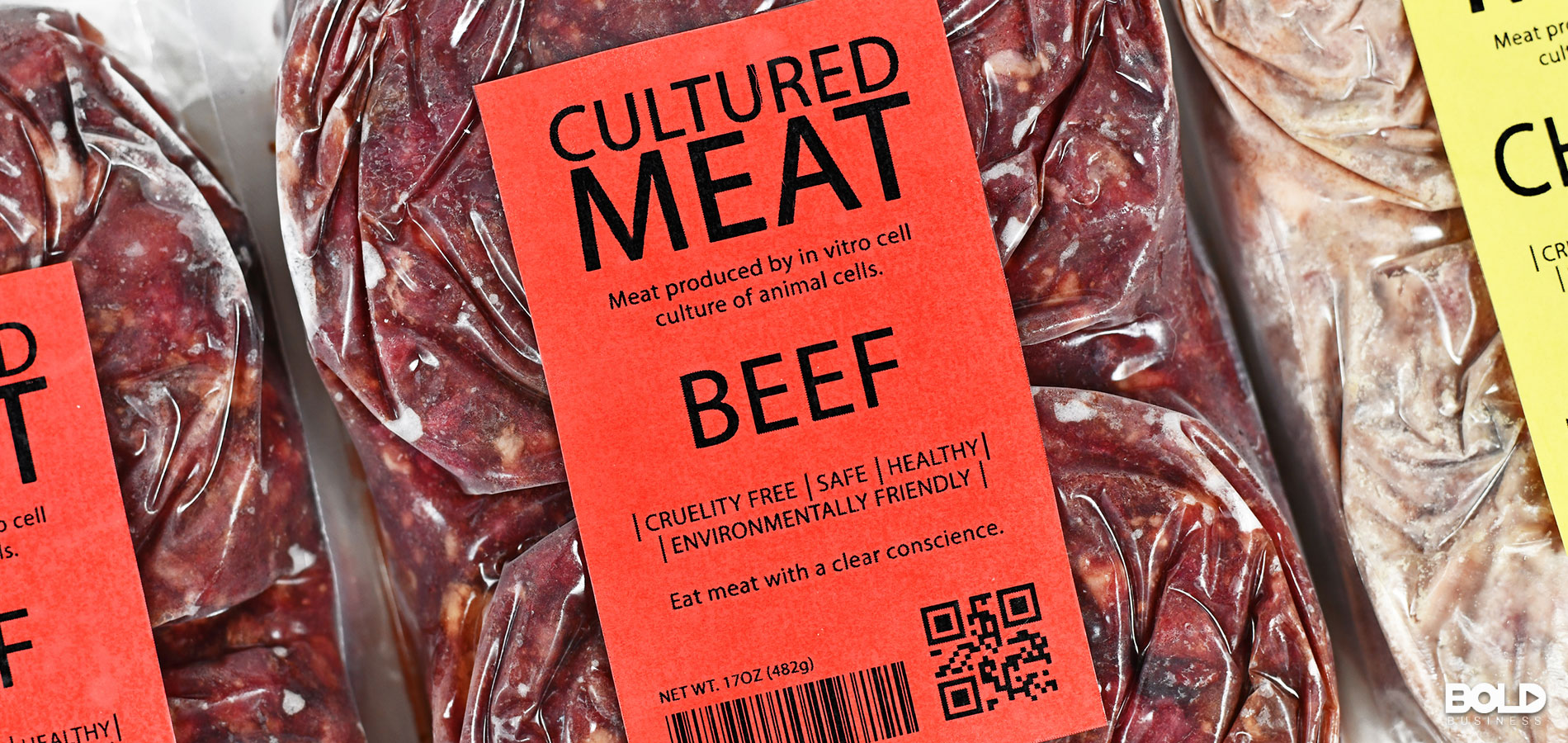 Some packages of meat that came from a lab