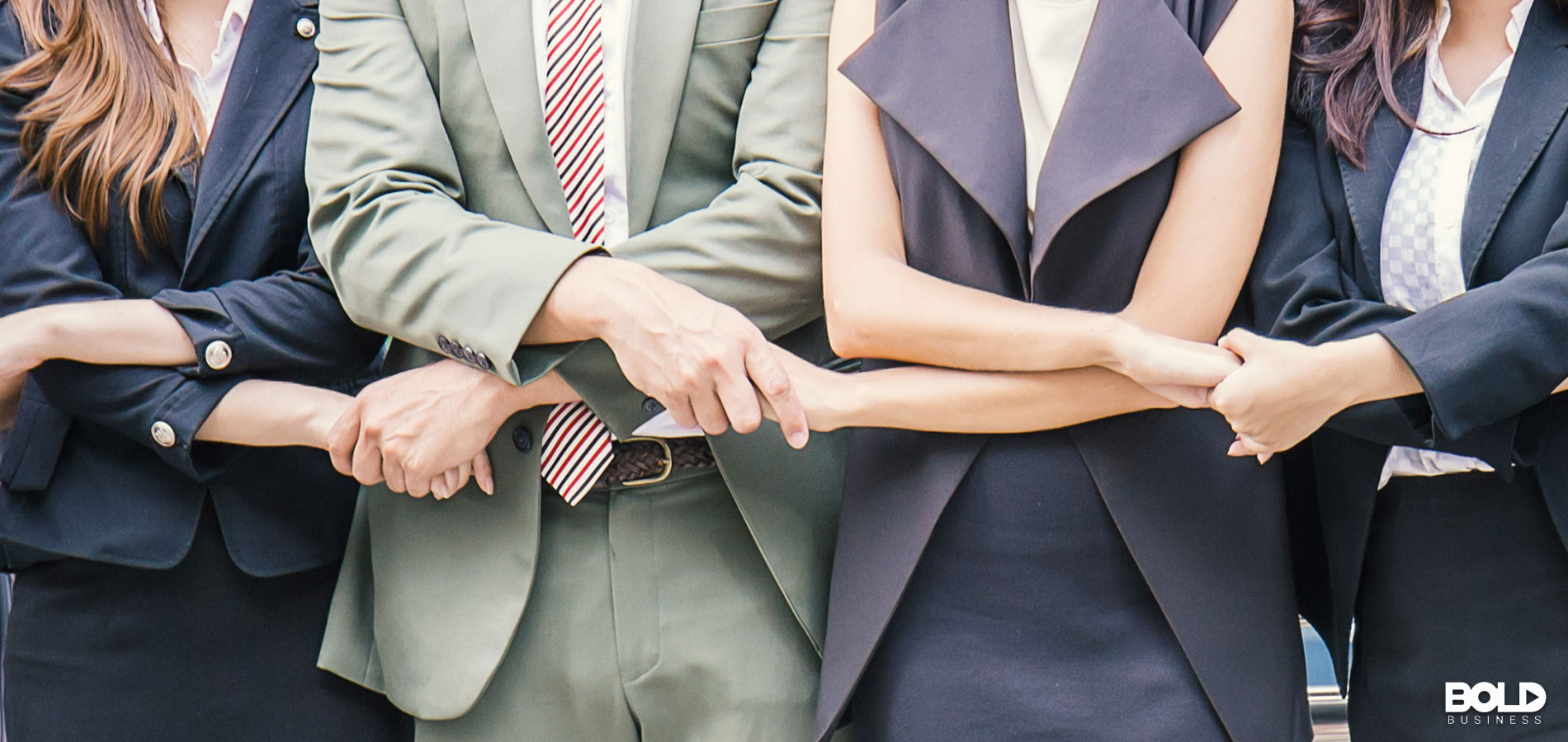 A bunch of people representing corporate mergers and acquisitions.