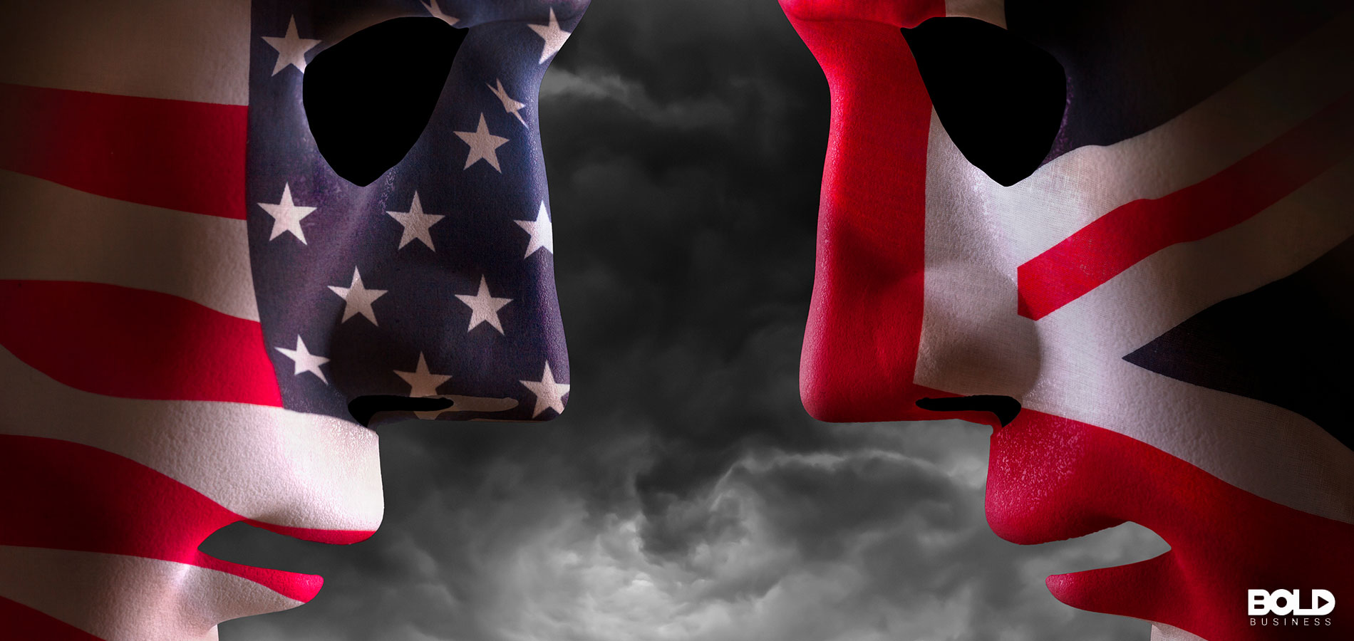 A couple of nationalistic masks facing off