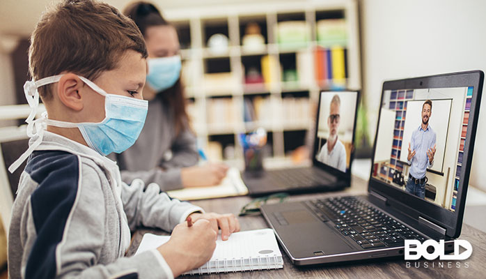 Some kid students learning via Zoom